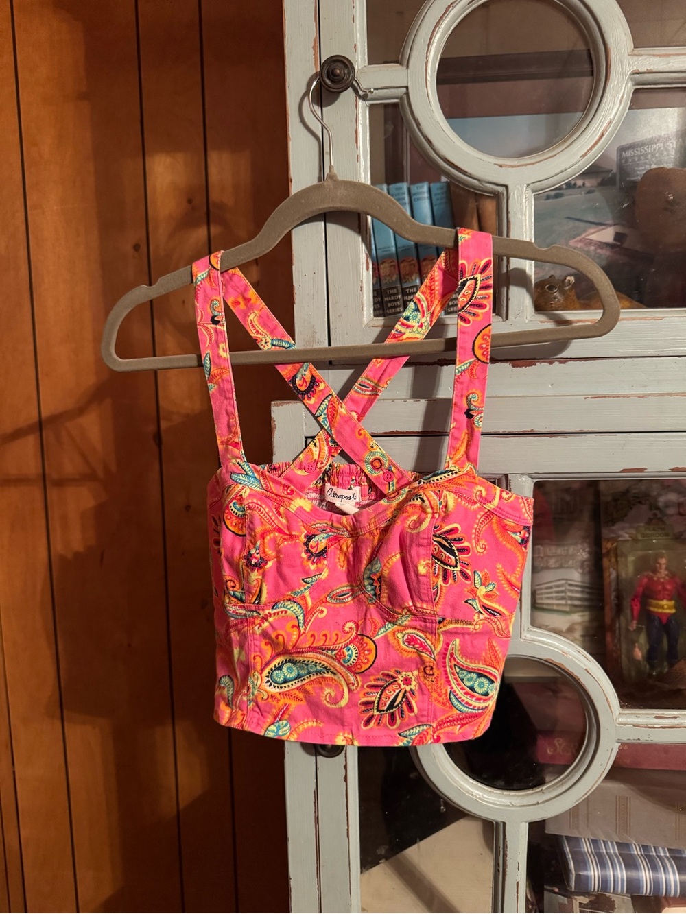 Aeropostale Pink Paisley Cropped Tank with Crisscross Straps Size XS B9